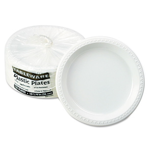 PLASTIC DINNERWARE, PLATES, 10.25" DIA, WHITE, 125/PACK by Tablemate