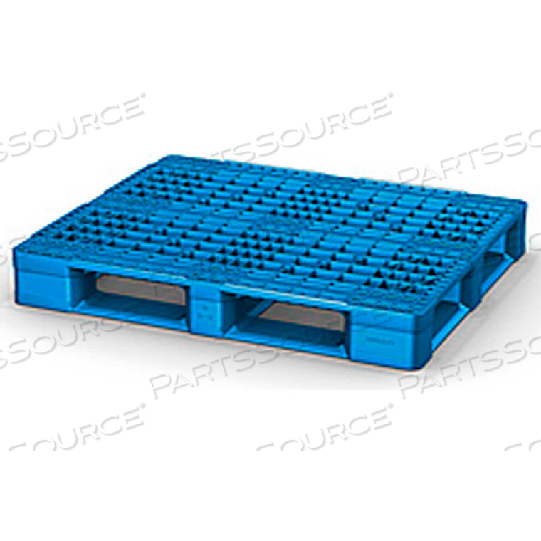 RACKABLE PLASTIC PALLET BLUE 48X40 - OPEN DECK, FDA GRADE, 6 RUNNER, FORK CAP. 4400 LBS by Nelson