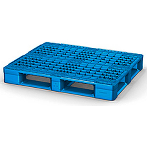 RACKABLE PLASTIC PALLET BLUE 48X40 - OPEN DECK, FDA GRADE, 6 RUNNER, FORK CAP. 4400 LBS by Nelson