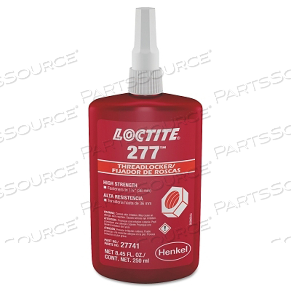277 HIGH-STRENGTH THREADLOCKER, 250 ML, 7/8 IN DIA OR SMALLER, RED by Loctite Brand 277 HIGH-STRENGTH THREADLOCKER, 250 ML, 7/8 IN DIA OR SMALLER, RED by Loctite Brand