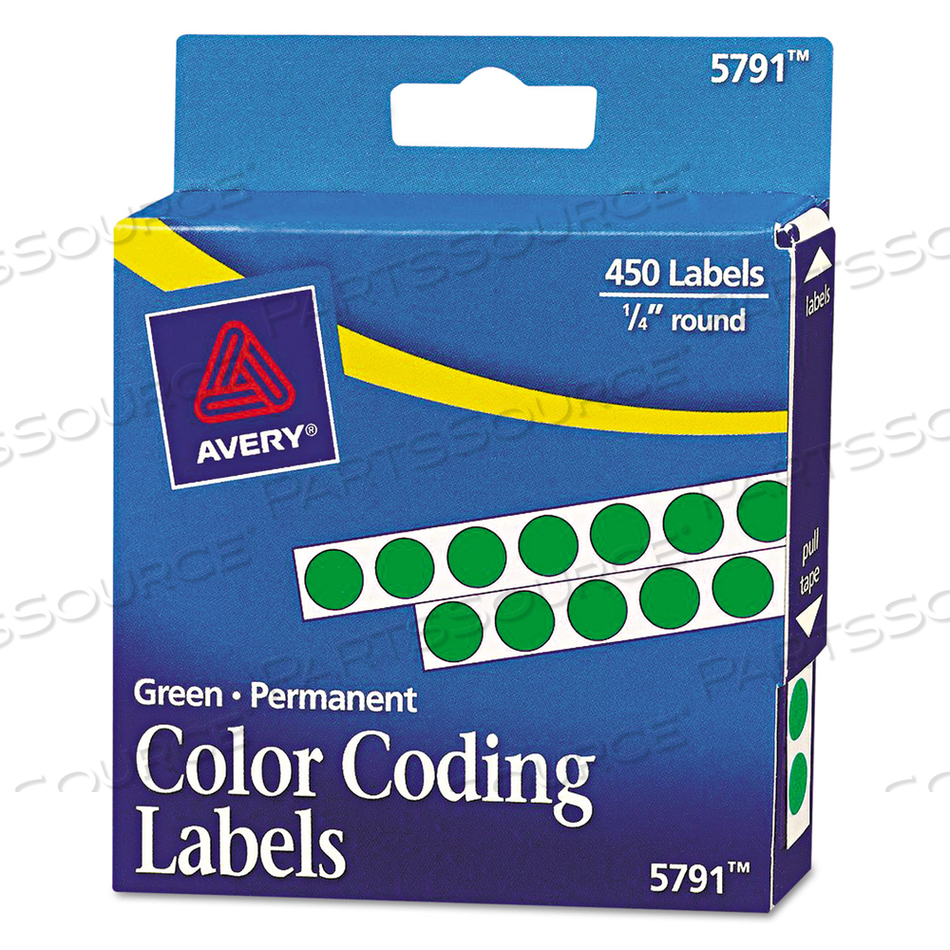 HANDWRITE-ONLY PERMANENT SELF-ADHESIVE ROUND COLOR-CODING LABELS IN DISPENSERS, 0.25" DIA, GREEN, 450/ROLL, (5791) by Avery HANDWRITE-ONLY PERMANENT SELF-ADHESIVE ROUND COLOR-CODING LABELS IN DISPENSERS, 0.25" DIA, GREEN, 450/ROLL, (5791) by Avery