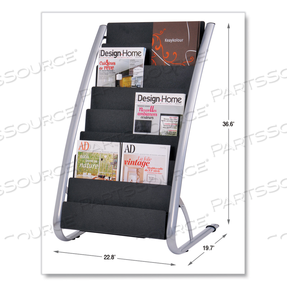 LITERATURE FLOOR RACK, 16 POCKET, 23W X 19.67D X 36.67H, SILVER GRAY/BLACK 