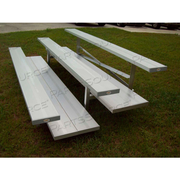 3 ROW NATIONAL REP TIP N ROLL ALUMINUM BLEACHER, 15' LONG, DOUBLE FOOTBOARD 