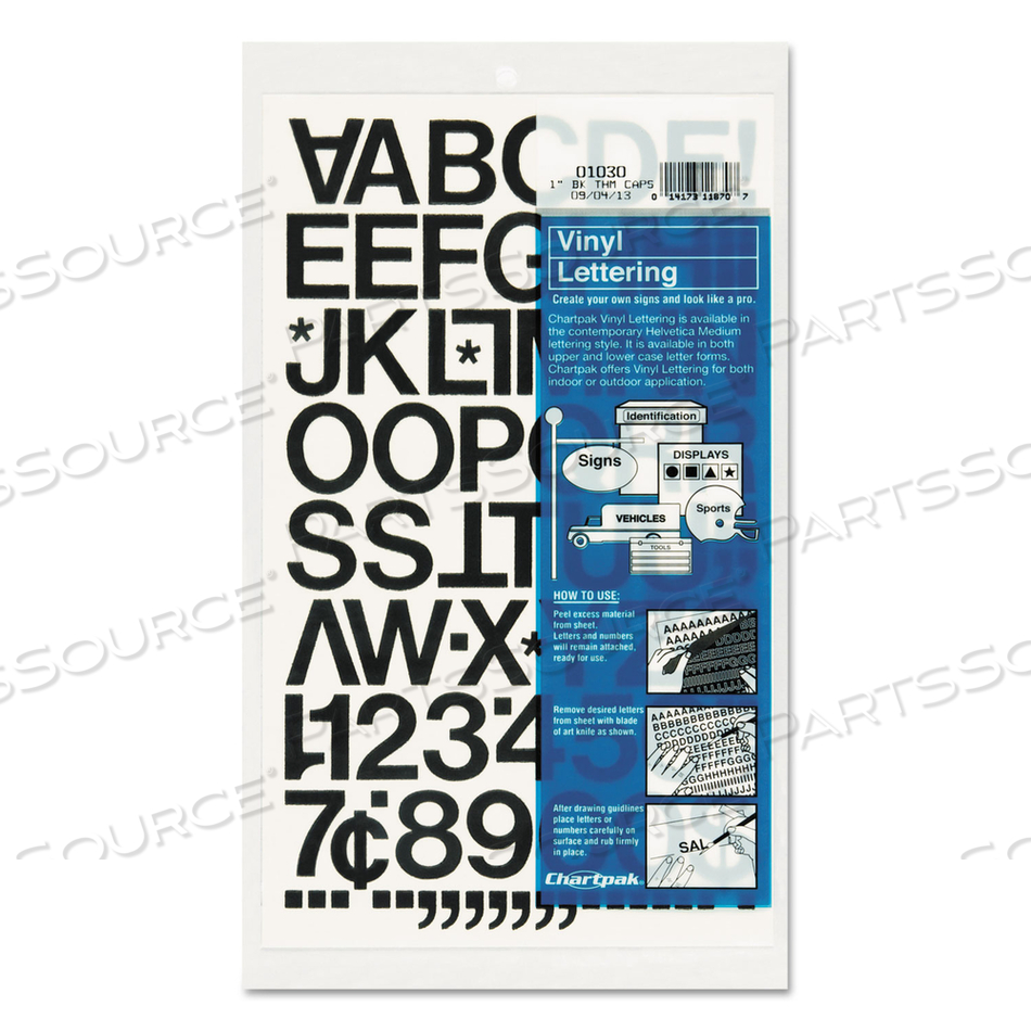 PRESS-ON VINYL LETTERS AND NUMBERS, SELF ADHESIVE, BLACK, 1"H by Chartpak