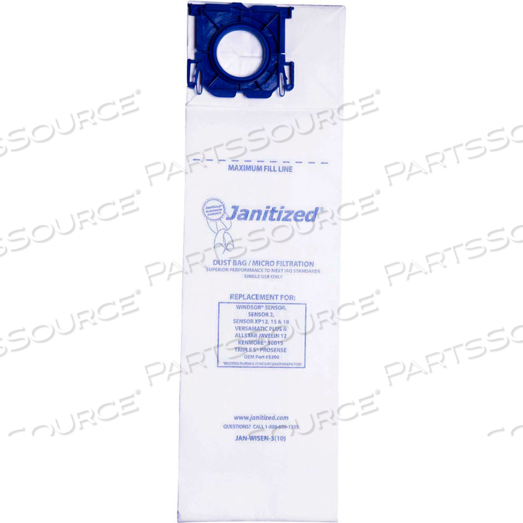 WINDSOR PAPER VACUUM BAG - SENSOR, SENSOR XP12 & VERSAMATIC PLUS, ALLSTAR JAVELIN 12'' SERIES by Apc Filtration Inc WINDSOR PAPER VACUUM BAG - SENSOR, SENSOR XP12 & VERSAMATIC PLUS, ALLSTAR JAVELIN 12'' SERIES by Apc Filtration Inc