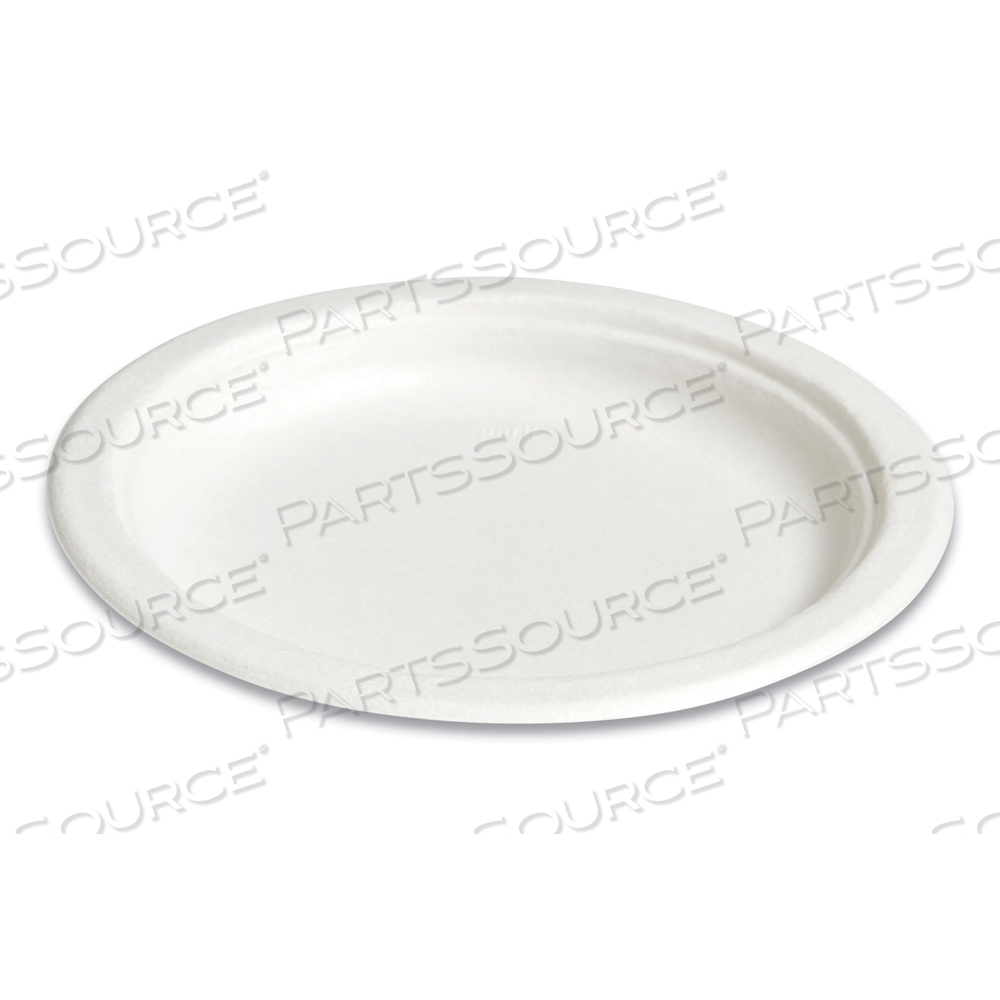 PFAS-FREE COMPOSTABLE BAGASSE PLATES, 6" DIA, WHITE by Perk
