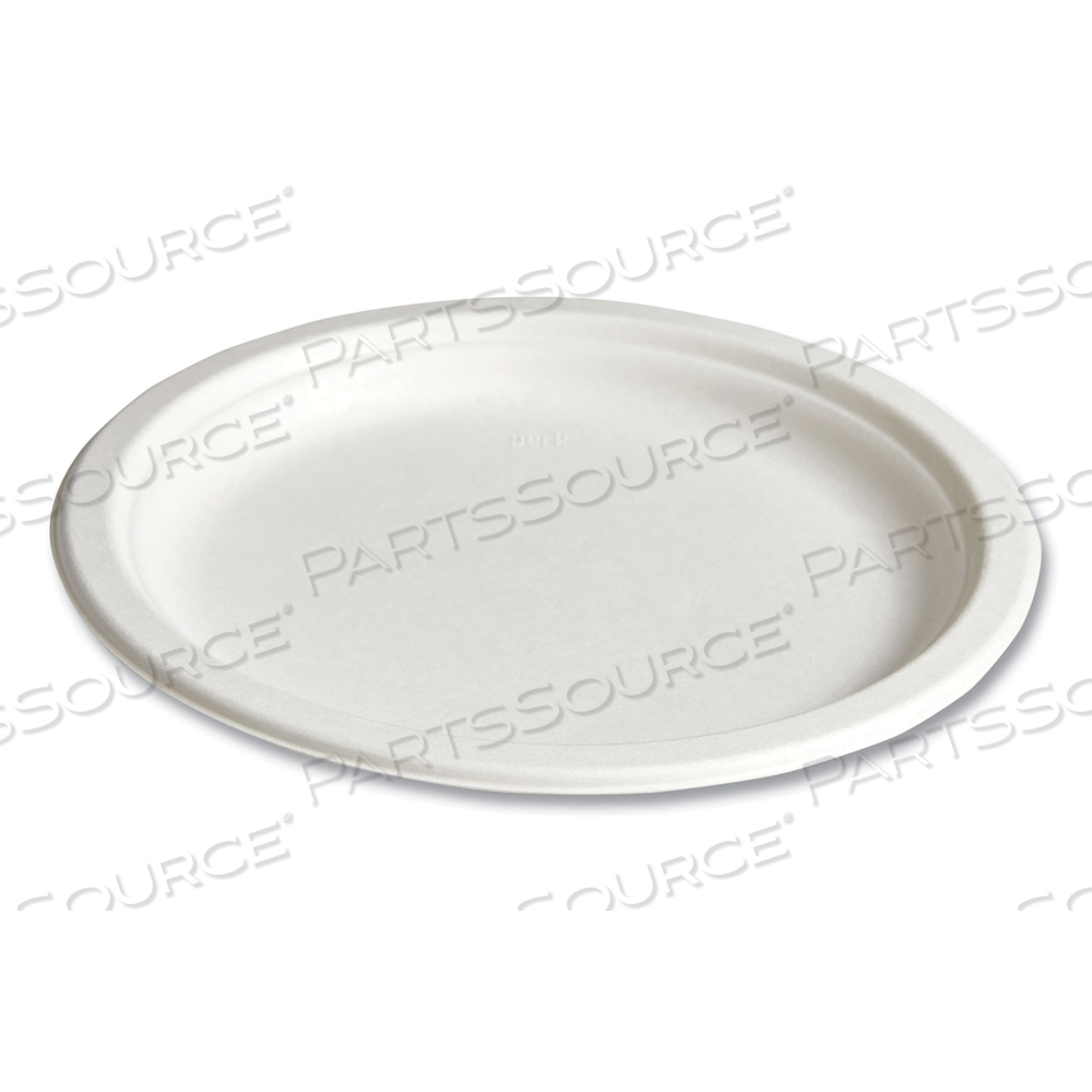 PFAS-FREE COMPOSTABLE BAGASSE PLATES, 9" DIA, WHITE by Perk
