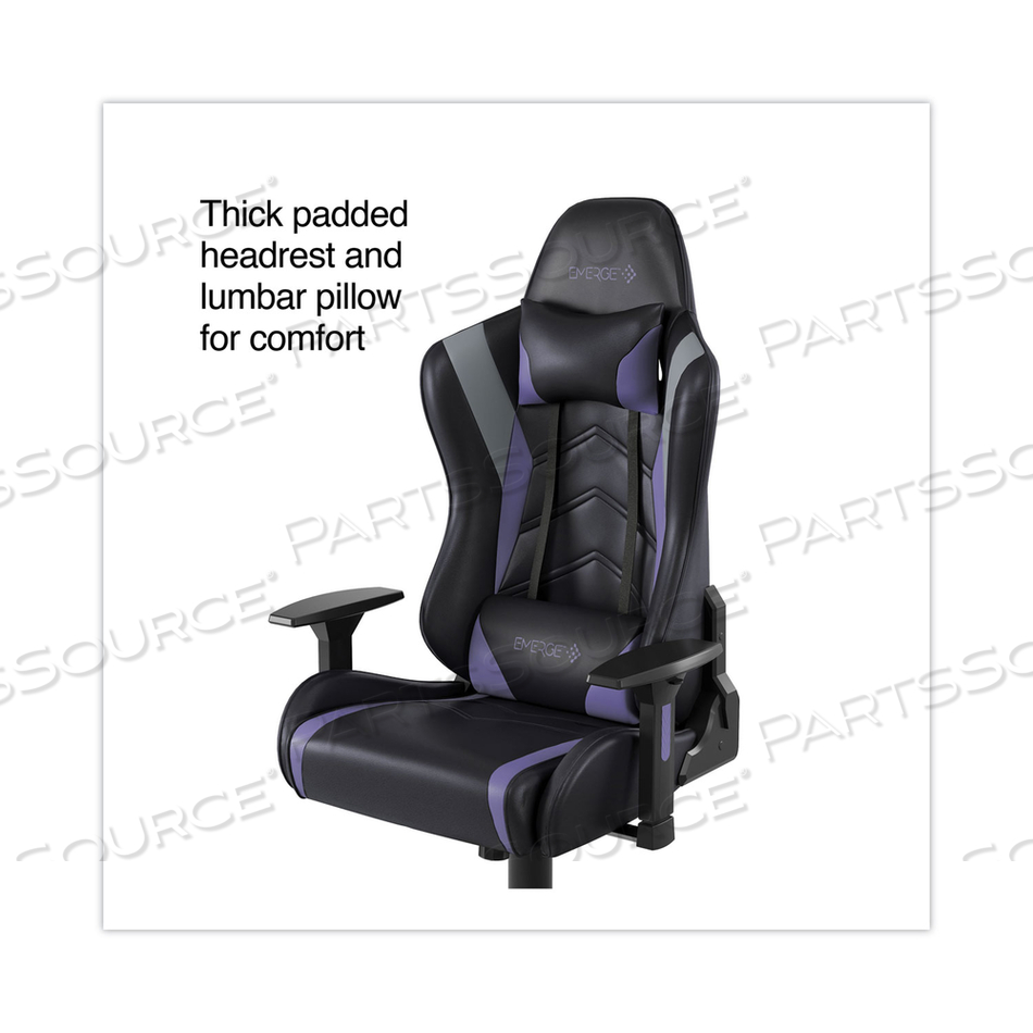 VARTAN BONDED LEATHER GAMING CHAIR, SUPPORTS UP TO 275 LBS, PURPLE/BLACK SEAT, PURPLE/BLACK BACK, BLACK BASE 