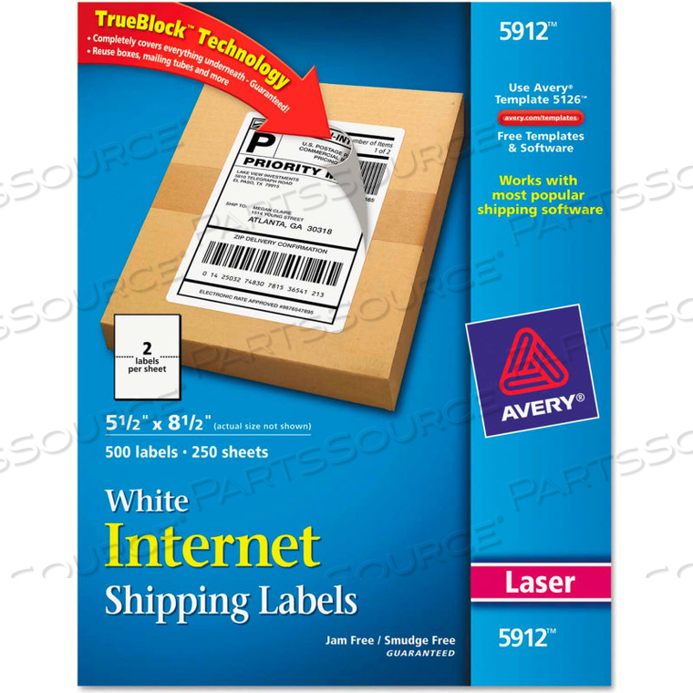 SHIPPING LABELS WITH TRUEBLOCK TECHNOLOGY, 5-1/2 X 8-1/2, WHITE, 500/BOX by Avery
