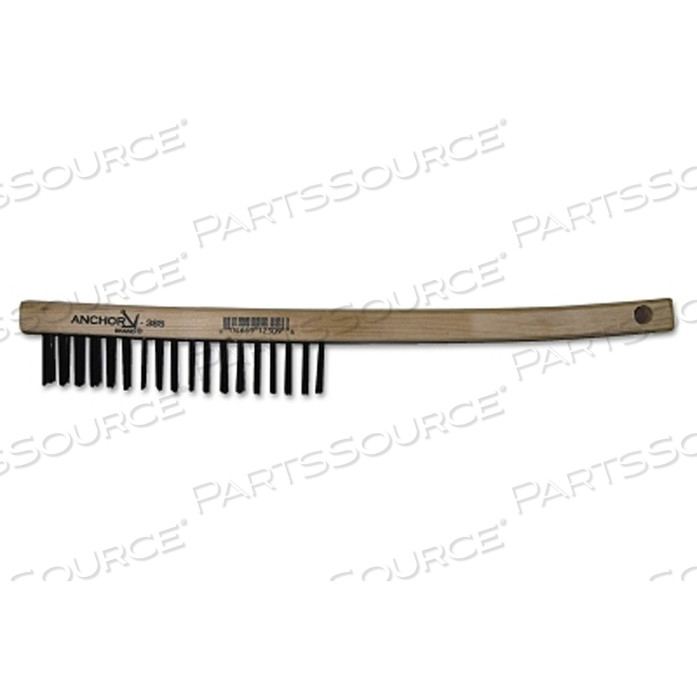 HAND SCRATCH BRUSH, 13 IN, 4 X 18 ROWS, CARBON STEEL BRISTLES, CURVED WOOD HANDLE by Anchor