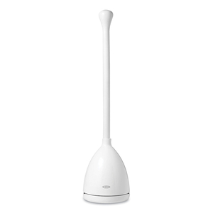 GOOD GRIPS TOILET PLUNGER AND CANISTER, 24" PLASTIC HANDLE, 6" DIA, WHITE by OXO