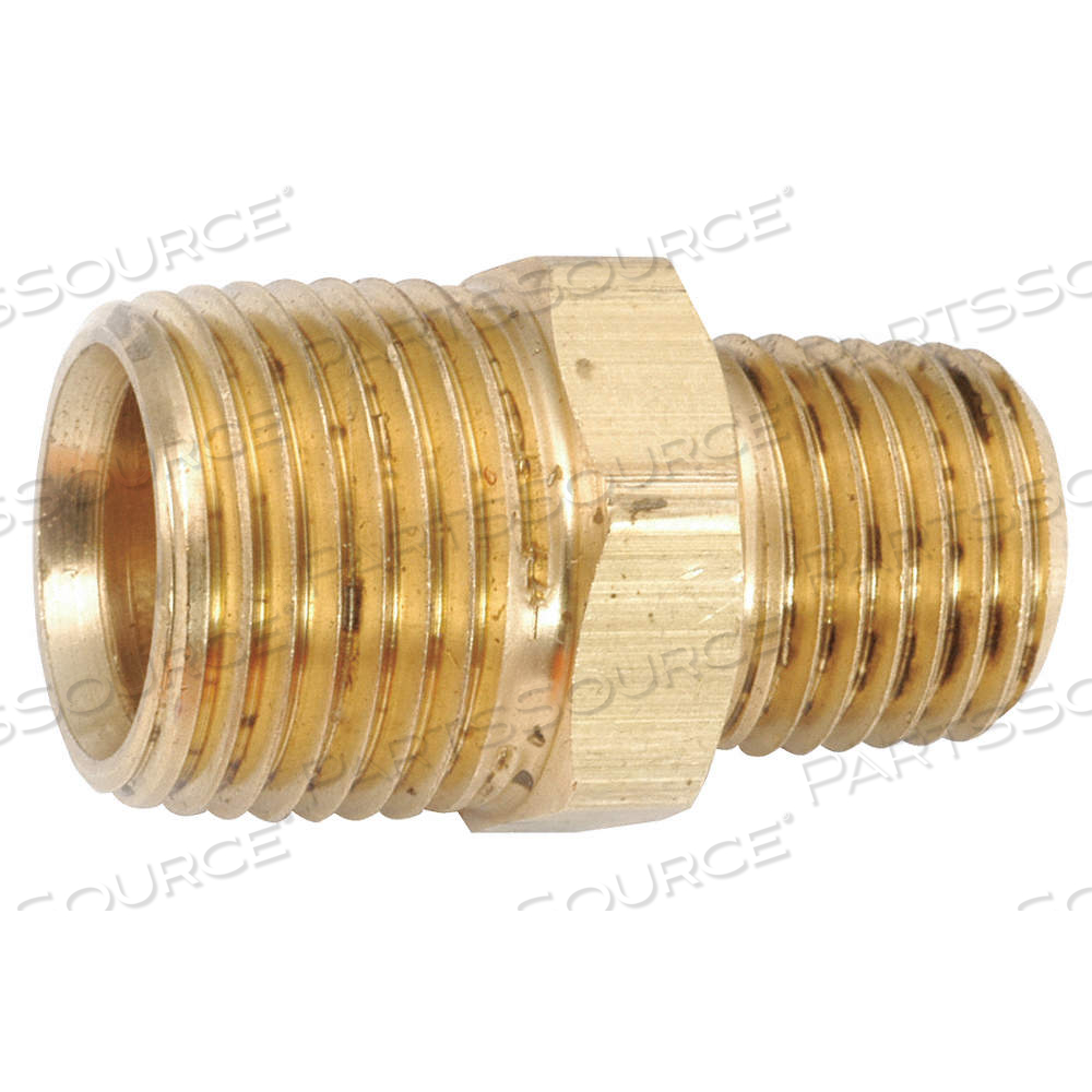 NIPPLE, BRASS, 1 3/8 IN OVERALL LG, THREADED ON BOTH ENDS, SCHEDULE 40, MALE NPT X MALE NPT, NPT by Approved Vendor