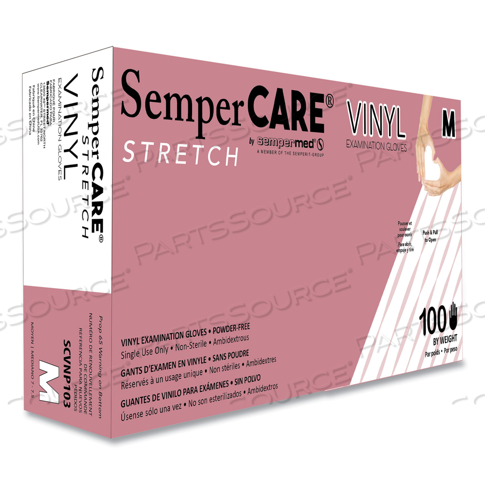 STRETCH VINYL EXAMINATION GLOVES, CREAM, MEDIUM by SemperCare