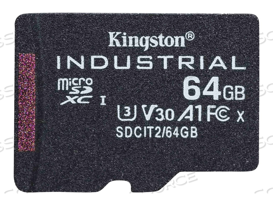 INDUSTRIAL, FLASH MEMORY CARD, 64 GB, A1 / VIDEO CLASS V30 / UHS-I U3 / CLASS10, MICROSDXC UHS-I by Kingston Technology