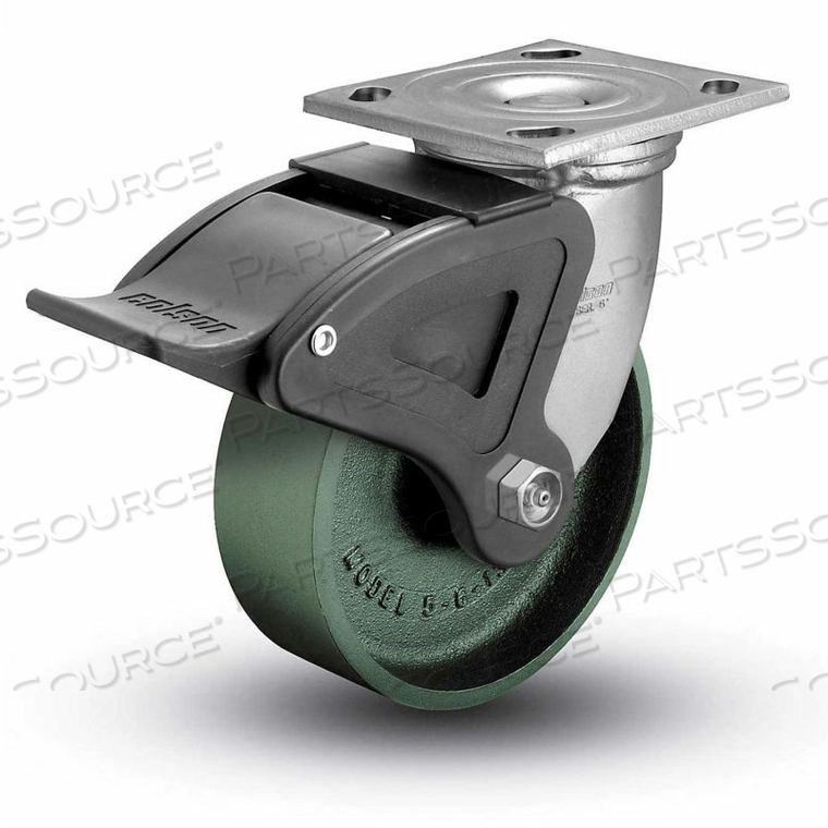 4 SERIES SWIVEL PLATE CASTER CAST IRON WITH BRAKE 4" DIA. 1000 LB. 