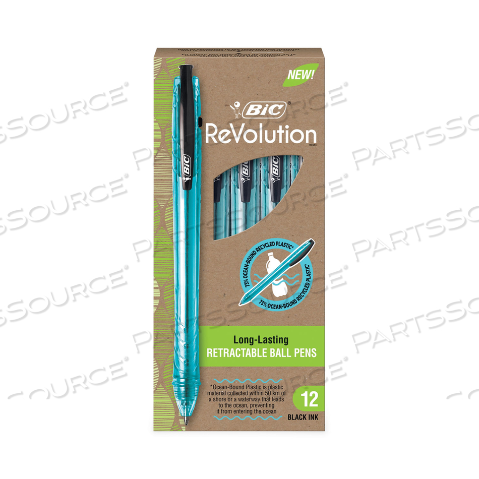REVOLUTION OCEAN BOUND BALLPOINT PEN, RETRACTABLE, MEDIUM 1 MM, BLACK INK/TRANSLUCENT BLUE BARREL by BIC