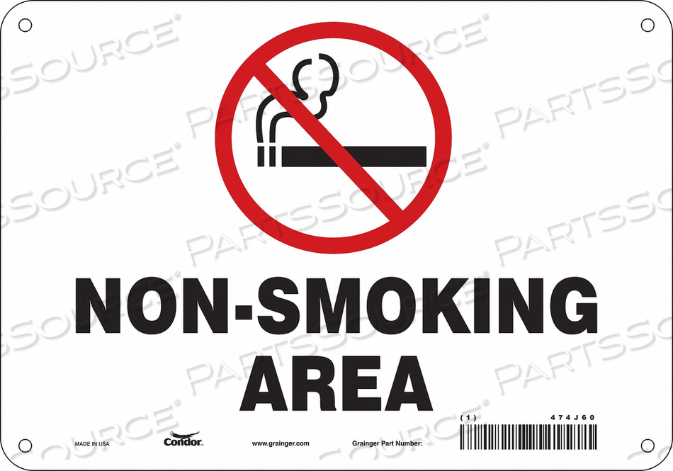 SAFETY SIGN, VERTICAL RECTANGLE, NUMBER OF PRINTED SIDES 1, ENGLISH, SIGN FORMAT OTHER FORMAT, SIGN LEGEND NON-SMOKING AREA, SIGN LEGEND BAC by Condor