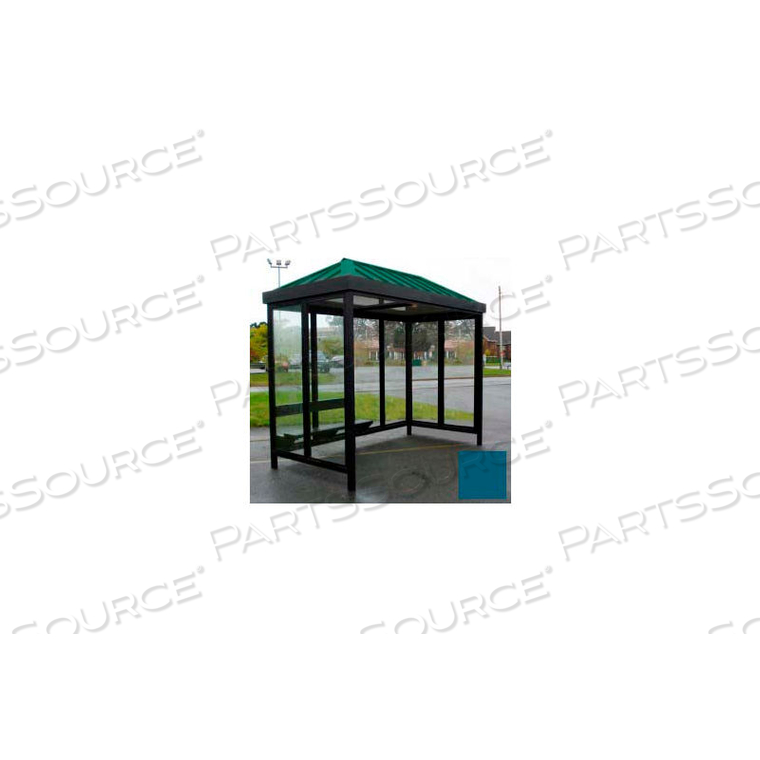 HEAVY DUTY BUS SMOKING SHELTER HIP ROOF 4-SIDED RIGHT FRONT OPEN 5' X 10' REGAL BLUE ROOF 