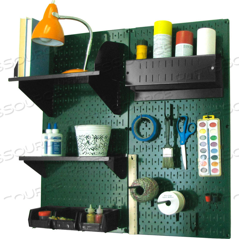 PEGBOARD HOBBY CRAFT ORGANIZER STORAGE KIT, GREEN/BLACK, 32" X 32" X 9" by Wall Control Pegboard