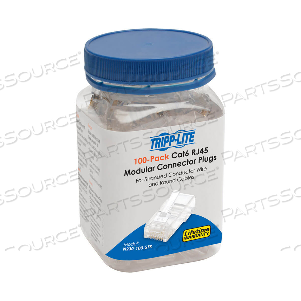 CAT6 RJ45 MODULAR PLUGS ROUND STRANDED UTP CONDUCTOR 100 PACK by Tripp Lite