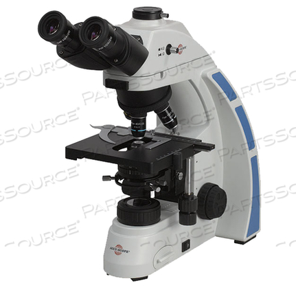 TRINOCULAR MICROSCOPE, WF10X FOCUSABLE EYEPIECE, 4X, 10X, 40XR, 100XR, CAST ALLOY ALUMINUM STAND, 199 MM X 397 MM X 294 MM 