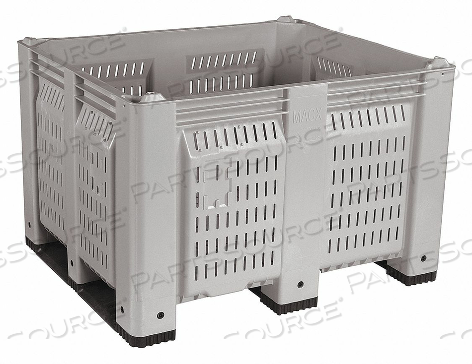 PALLET CONTAINER VENTED WALL 48X40X31 SHORT SIDE RUNNERS GRAY 1500 LB CAPACITY by Decade Products