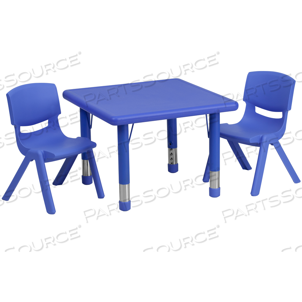 EMMY 24'' SQUARE BLUE PLASTIC HEIGHT ADJUSTABLE ACTIVITY TABLE SET WITH 2 CHAIRS by Flash Furniture