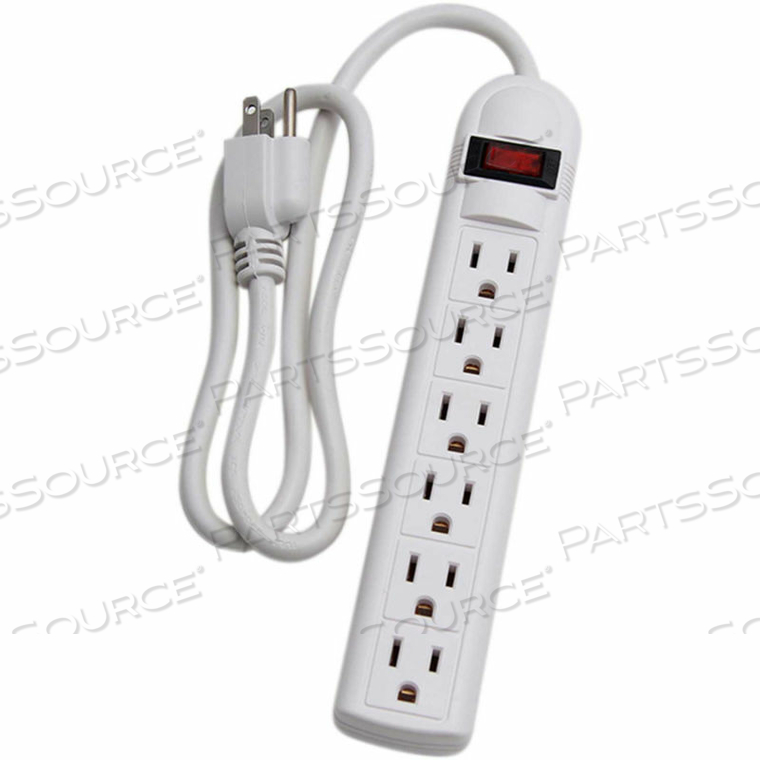 6 OUTLET POWER STRIP WITH 3-FT CORD, WHITE 
