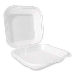 FOAM HINGED LID CONTAINER, SECURE TWO TAB LATCH, POLY BAG, 9 X 9 X 3, WHITE, 100/BAG, 2 BAGS/CARTON by Plastifar