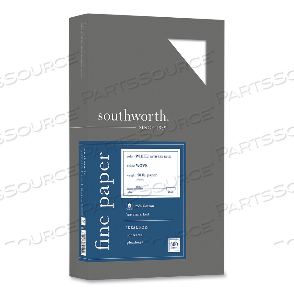 25% COTTON BUSINESS PAPER, RULED, 95 BRIGHT, 20 LB BOND WEIGHT, 8.5 X 14, WHITE, 500 SHEETS/REAM by SOUTHWORTH PRODUCTS CORP