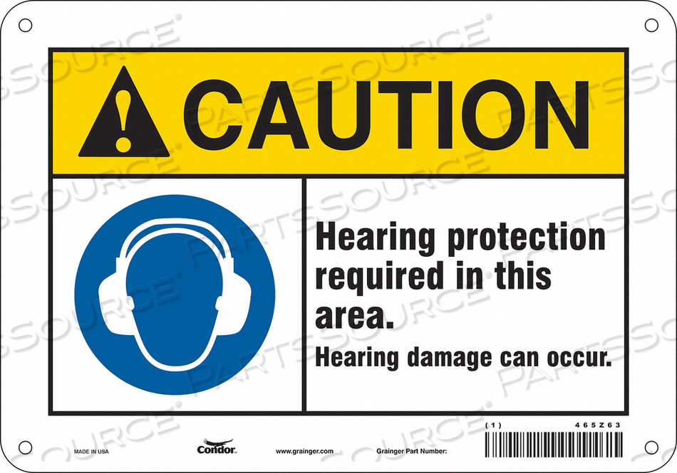 SAFETY SIGN, VERTICAL RECTANGLE, NUMBER OF PRINTED SIDES 1, ENGLISH, SIGN FORMAT ANSI/OSHA FORMAT, SIGN LEGEND HEARING PROTECTION REQUIRED I by Condor