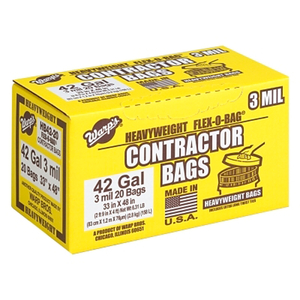 FLEX-O-BAG CONTRACTOR BAG, 42 GAL, 3 MIL THICK, 33 IN W X 48 IN H, BLACK by Warp Brothers