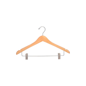 17" WOOD HANGER FOR LADIES' SUIT/SKIRT, STANDARD HOOK, NATURAL W/ CHROME HARDWARE, 100/CASE by Beverly Coat Hangers Co Inc