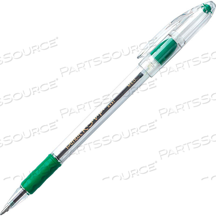RSVP BALLPOINT STICK PEN, MEDIUM, CLEAR BARREL, GREEN INK, DOZEN by Pentel of America