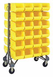 MOBILE BIN RAIL FLOOR RACK 48 BINS YLLOW by Quantum Storage Systems MOBILE BIN RAIL FLOOR RACK 48 BINS YLLOW by Quantum Storage Systems