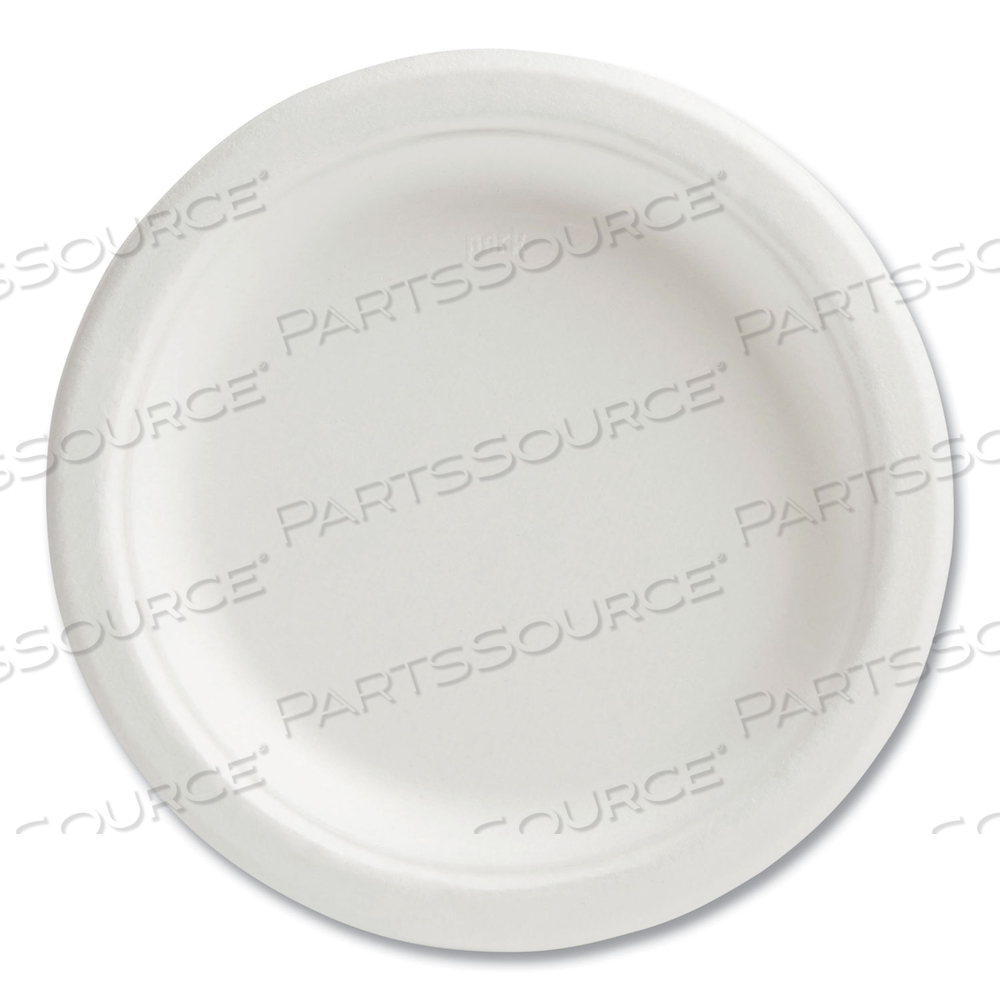 PFAS-FREE COMPOSTABLE BAGASSE PLATES, 6" DIA, WHITE by Perk