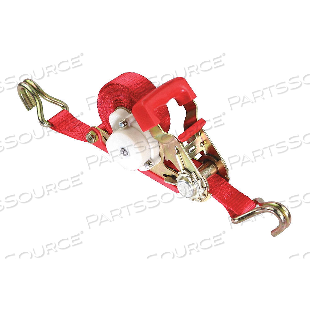 TIE DOWN STRAP, RATCHET, WIRE-HOOK, GEN PURPOSE, 1 IN WD, 1,000 LB WLL, RED, 15 FT LG by Approved Vendor