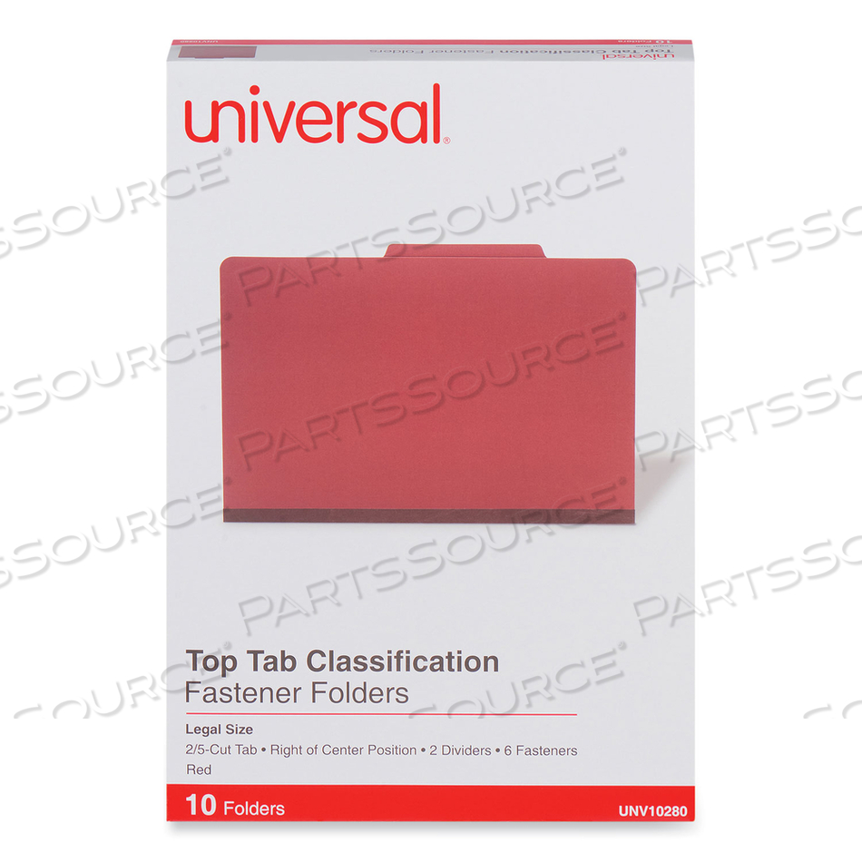 SIX-SECTION PRESSBOARD CLASSIFICATION FOLDERS, 2" EXPANSION, 2 DIVIDERS, 6 FASTENERS, LEGAL SIZE, RED EXTERIOR by Universal