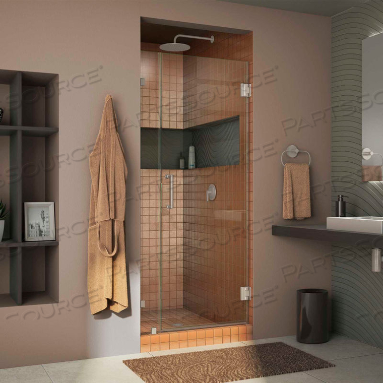 RADIANCE 35" FRAMELESS HINGED SHOWER DOOR BRUSHED NICKEL FINISH 