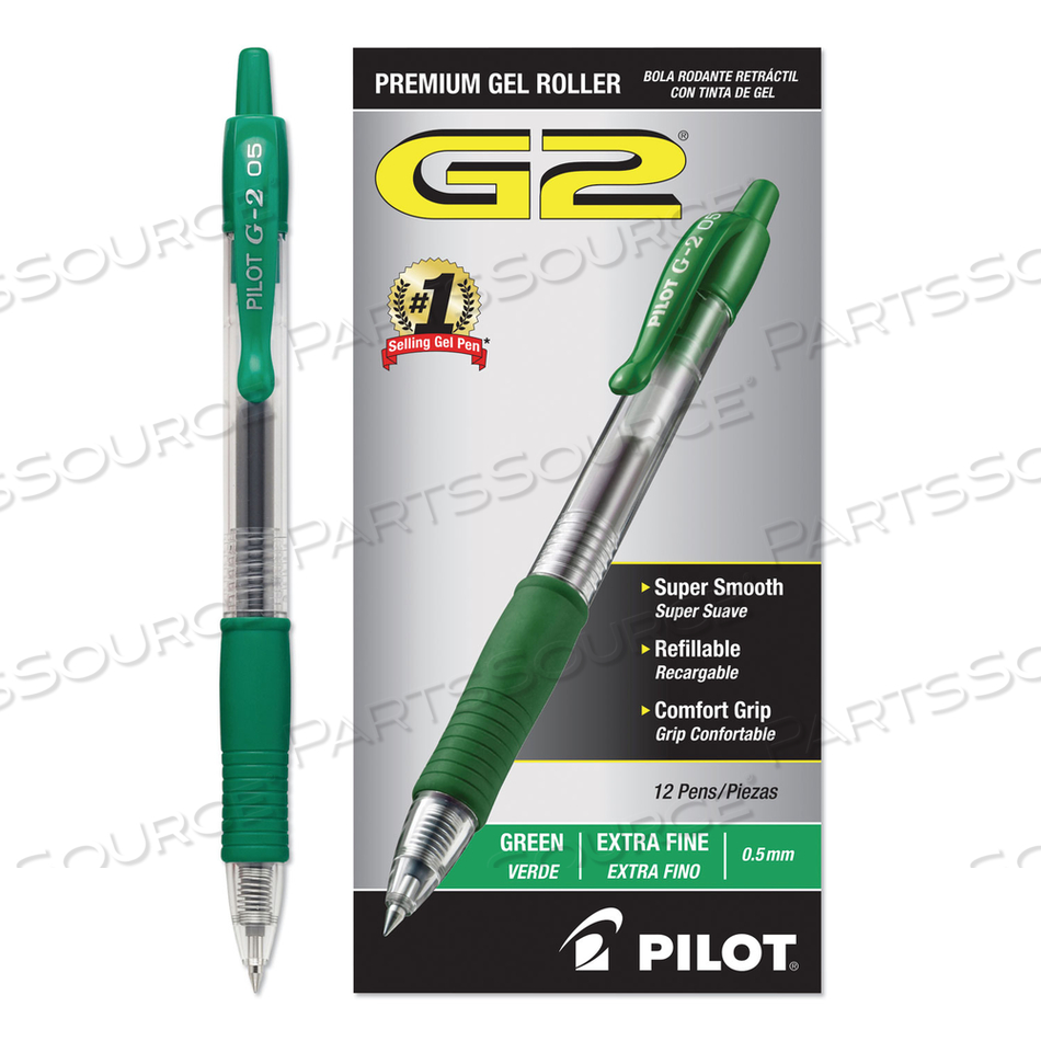 G2 PREMIUM GEL PEN, RETRACTABLE, EXTRA-FINE 0.5 MM, GREEN INK, SMOKE BARREL by Pilot
