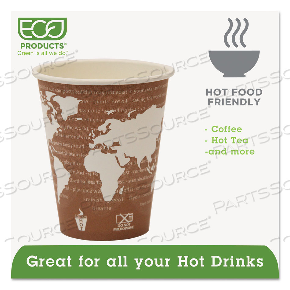 WORLD ART RENEWABLE AND COMPOSTABLE HOT CUPS, 8 OZ by Eco-Products WORLD ART RENEWABLE AND COMPOSTABLE HOT CUPS, 8 OZ by Eco-Products