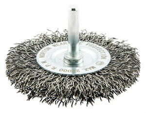 END BRUSH, CRIMPED STEEL, 3 IN DIA, 1/4 IN SHANK, 0.02 IN FILL by Norton | Saint-Gobain Abrasives END BRUSH, CRIMPED STEEL, 3 IN DIA, 1/4 IN SHANK, 0.02 IN FILL by Norton | Saint-Gobain Abrasives