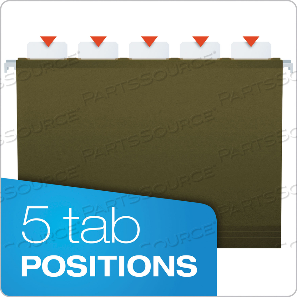 READY-TAB EXTRA CAPACITY REINFORCED COLORED HANGING FOLDERS, LETTER SIZE, 1/5-CUT TABS, STANDARD GREEN by Esselte Pendaflex Corp.