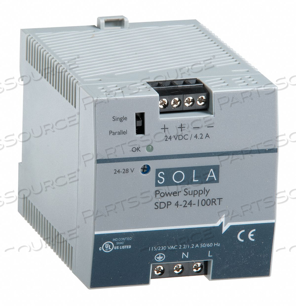 POWER SUPPLY, DC, SWITCHER, 120/240VAC INPUT, 24VDC OUTPUT, 100W by Sola