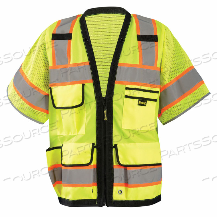 HEAVY DUTY SURVEYOR VEST, CLASS 3, ZIPPER, SOLID, YELLOW/BLACK, 2XL 