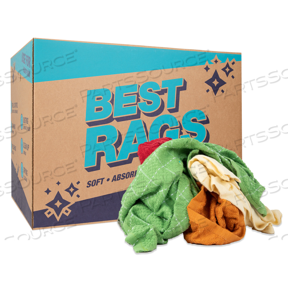 HAND TOWEL SIZE TERRY WIPERS - COLORED 50 LB BOX by Monarch Brands Inc.