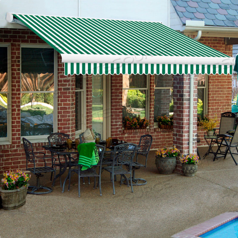 RETRACTABLE AWNING MANUAL 14'W X 10'D X 10"H FOREST GREEN/WHITE 