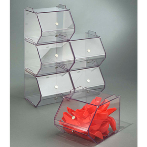 STACKABLE CLEAR ACRYLIC DISPENSING BIN WITH MAGNET ON HOPPER DOOR by Ftr Enterprises