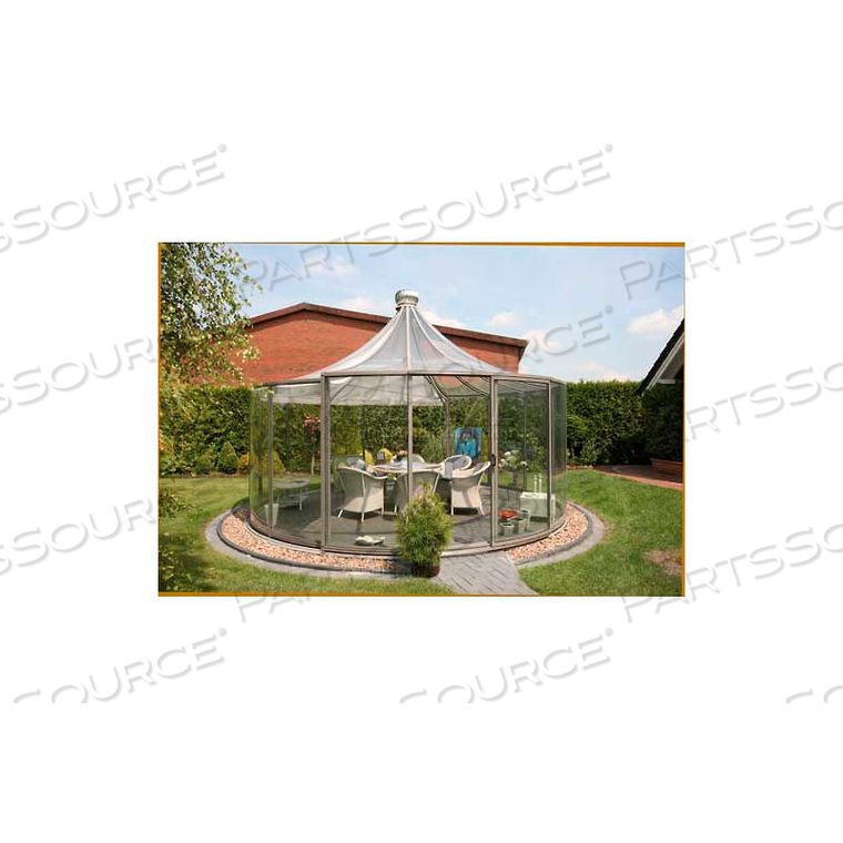 RONDO PAVILION, ALUMINUM FRAME & TEMPERED GLASS, 150SQ/FT, 12' 11"L X 12' 11"W X 11' 10"H, GREY 