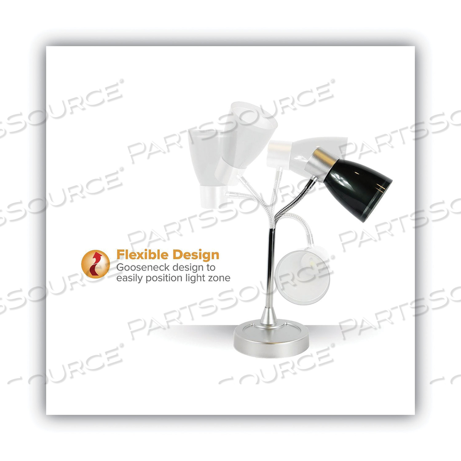ADJUSTABLE LED DESK LAMP, 4.5" DIA BASE, 20" TALL, CHROME/BLACK 